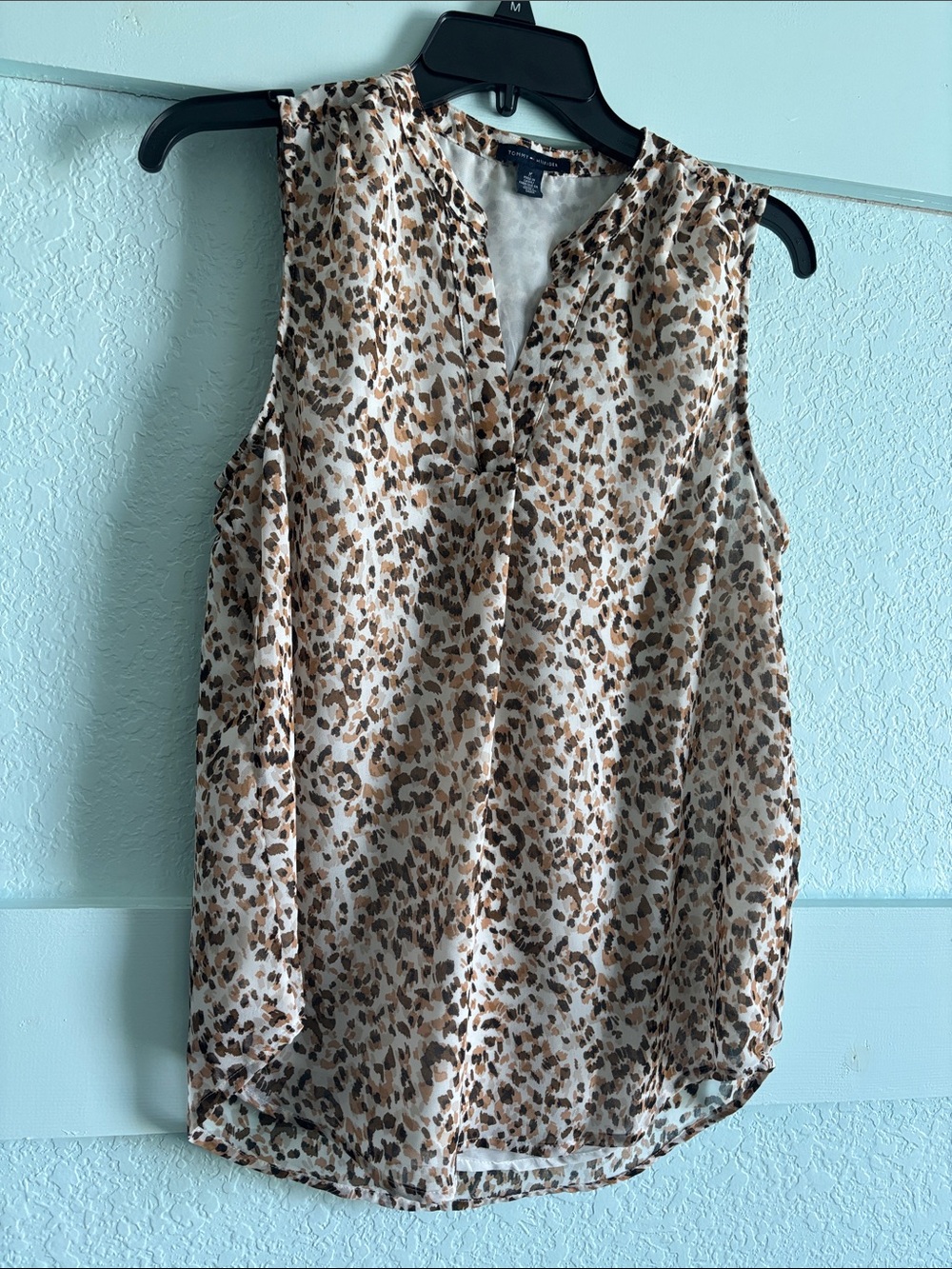 Tommy Hilfiger Brown and Cream Leopard Print Sleeveless Blouse